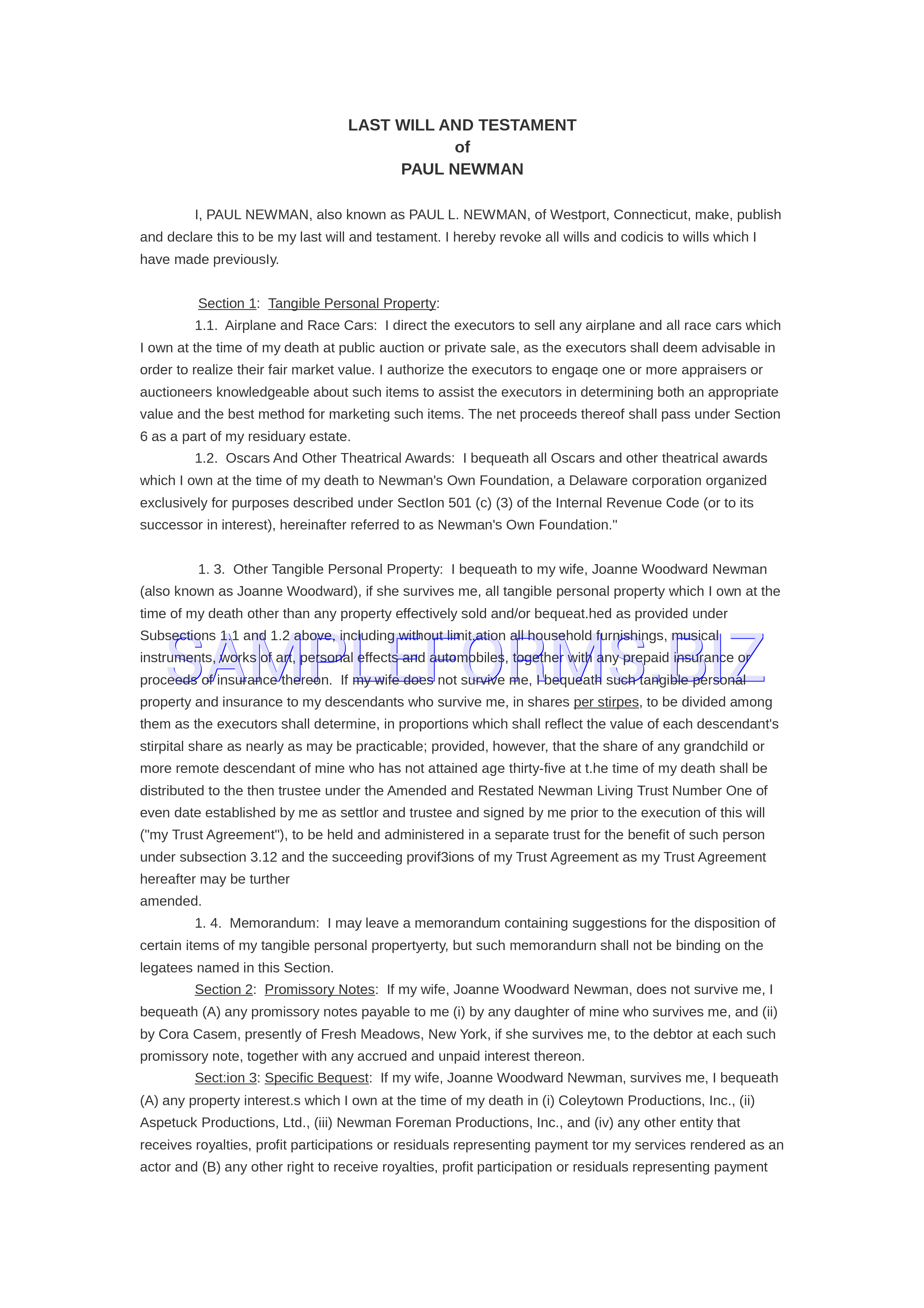 Preview free downloadable Connecticut Last Will and Testament Sample in PDF (page 1)